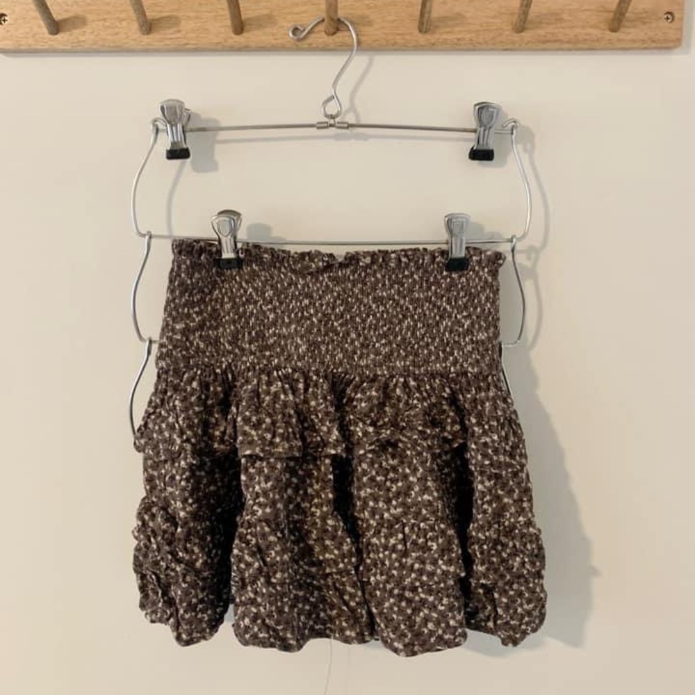 Brown floral ruffle skirt